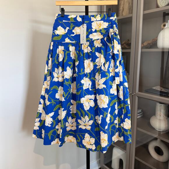 Cara Cara Kayla Floral Midi Skirt NEW Blue Holland Tulips Pleated Poplin NWT 4 - Picture 2 of 7